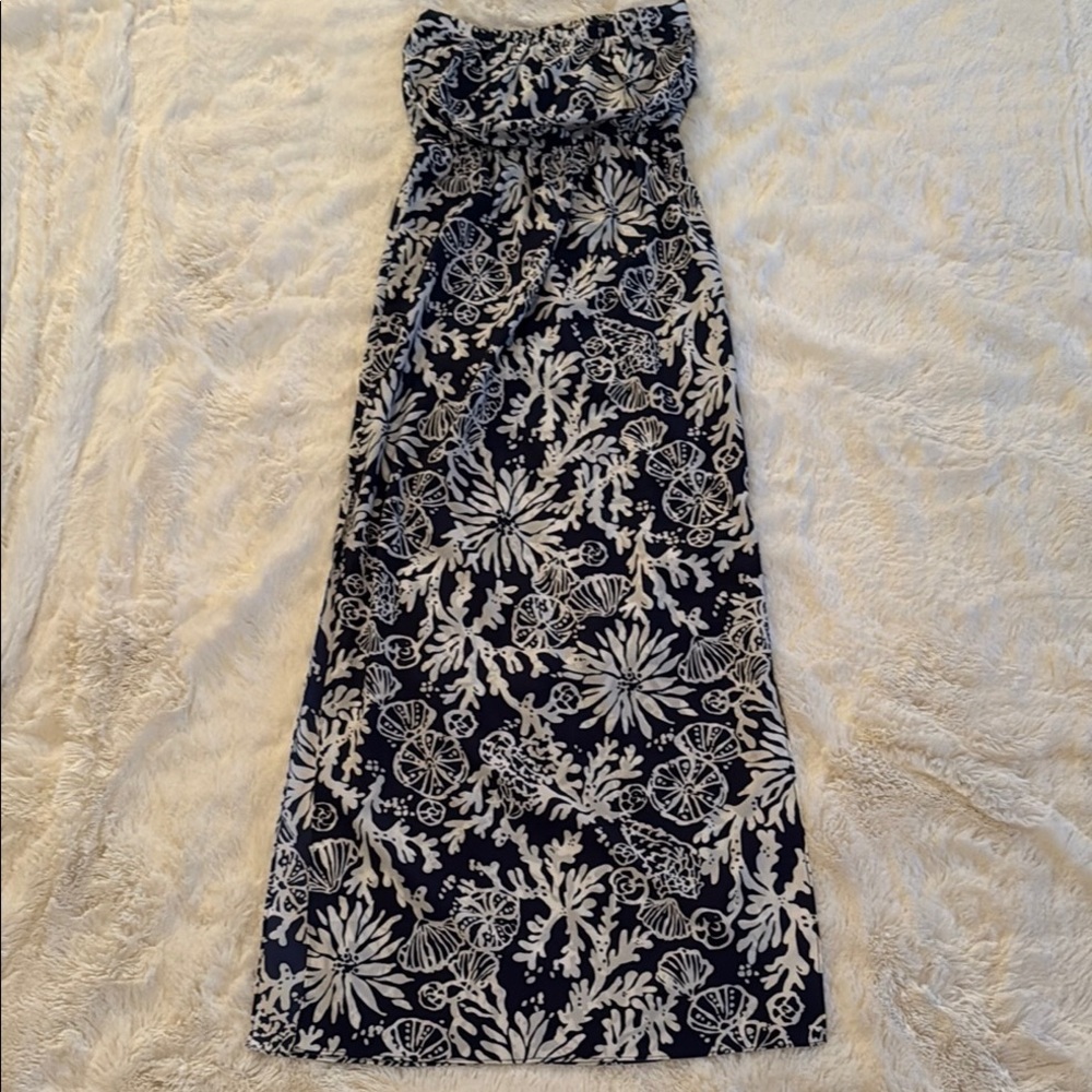 NWOT! Lilly Pulitzer Navy Blue and White Strapless Sundress